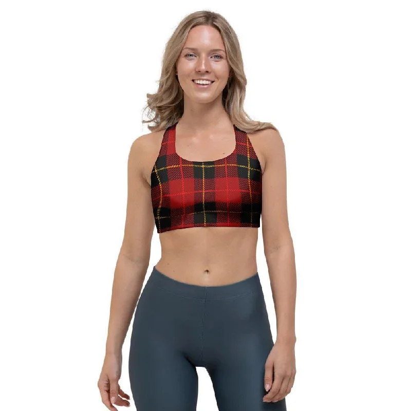 Black And Red Plaid Tartan Sports Bra Soft Lace Bralette