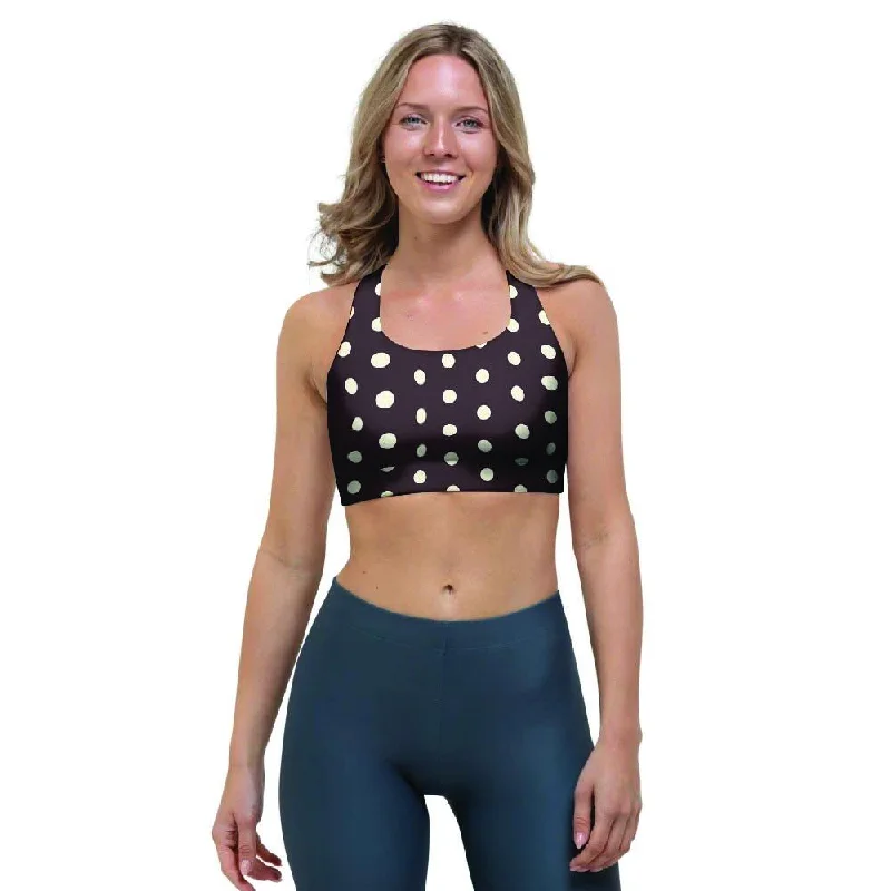 Black And White Tiniy Polka Dot Sports Bra Comfortable Active Bra