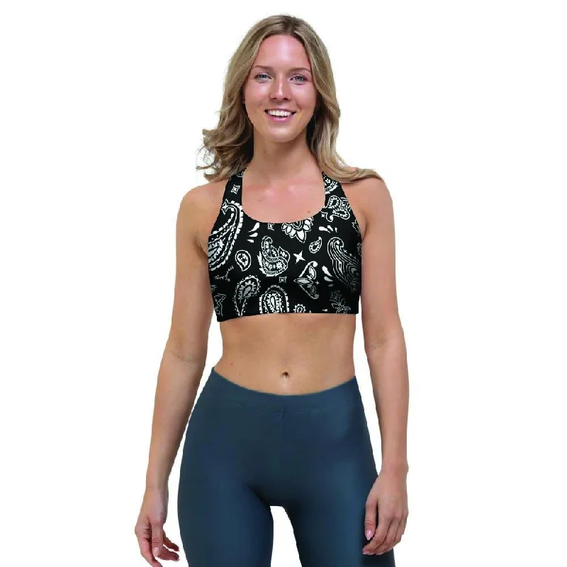 Black Bandana Sports Bra Elegant Silk Bra