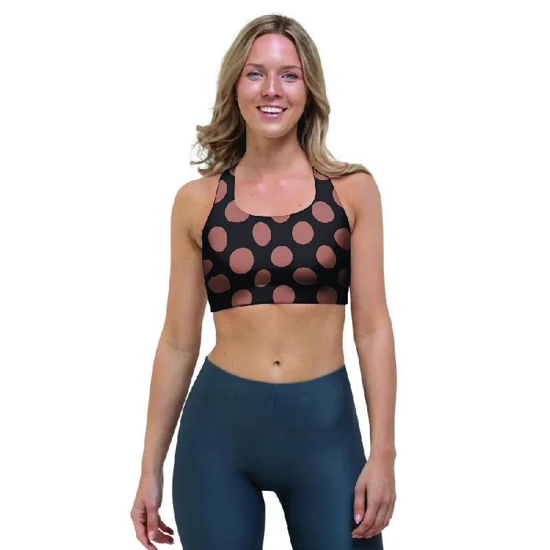 Black Brown Polka Dot Sports Bra Comfort Fit Bralette