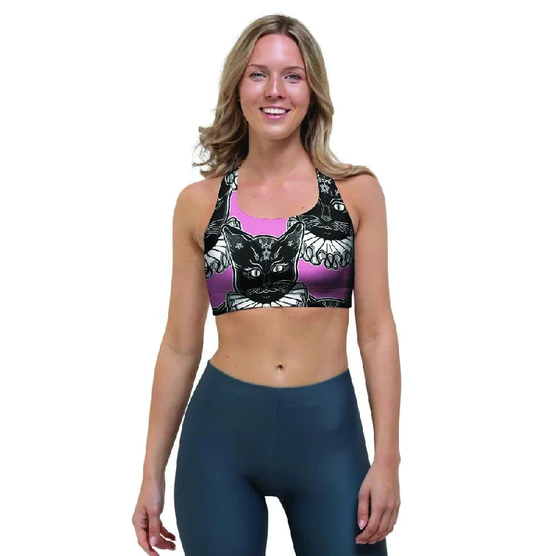 Black Cat Gothic Sports Bra Active Wear Bra