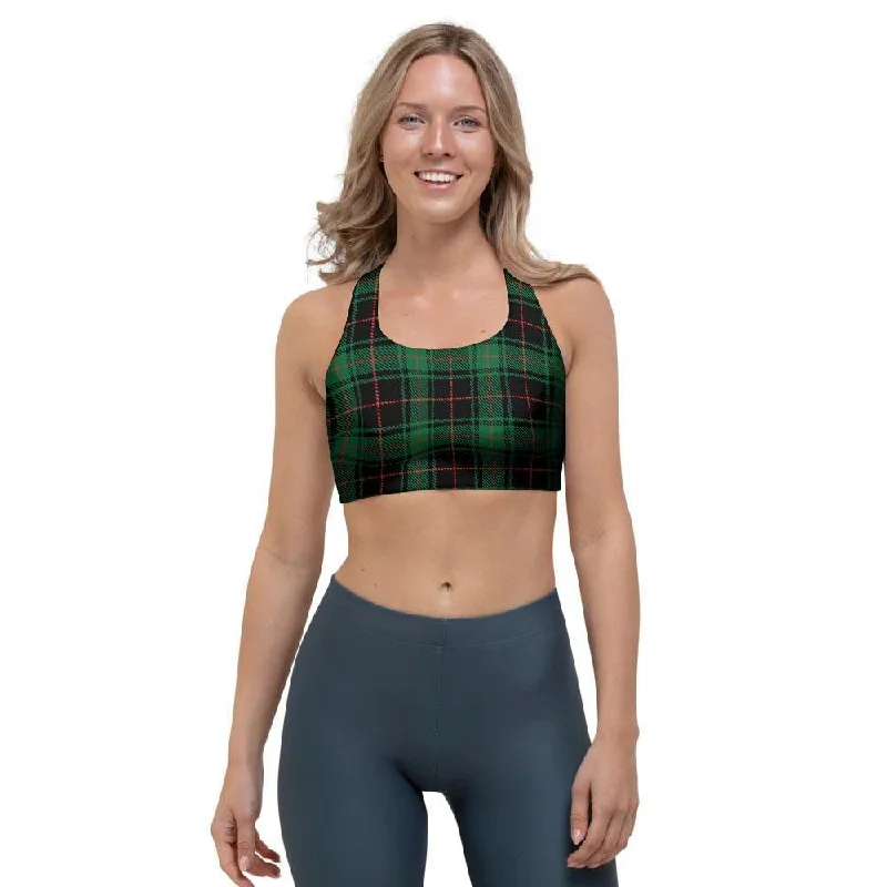 Black Green Plaid Tartan Sports Bra Smooth Fit Bra