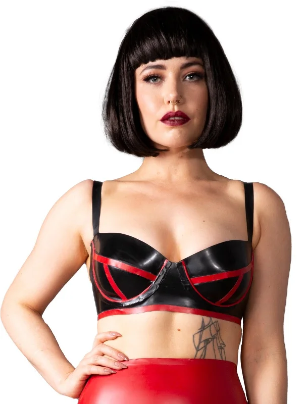 Bordello Latex Bra in Black & Red Soft Lace Bralette