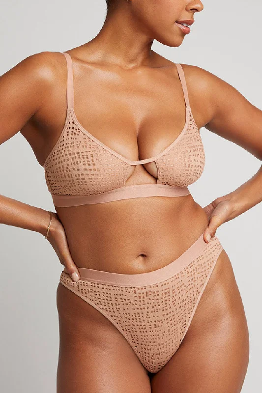 Eyelet Lace Cutout Bra in Buff Soft Padded Bralette