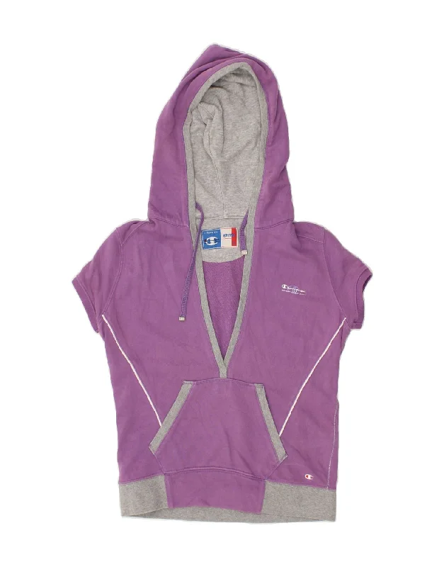 CHAMPION Womens Heritage Short Sleeve Hoodie Jumper UK 10 Small Purple Hoodie with Double Zipper Versatile Adjustable