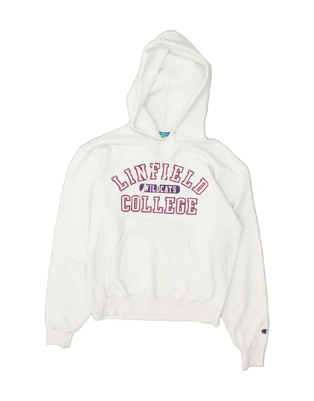 CHAMPION Womens Lingfiefd College Graphic Hoodie Jumper UK 10 Small White Hoodie with Hem Drawcord Adjustable Customizable