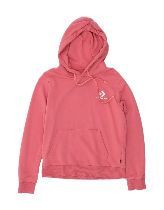 CONVERSE Womens Hoodie Jumper UK 10 Small Pink Cotton Hoodie with High Neck Warm Protective