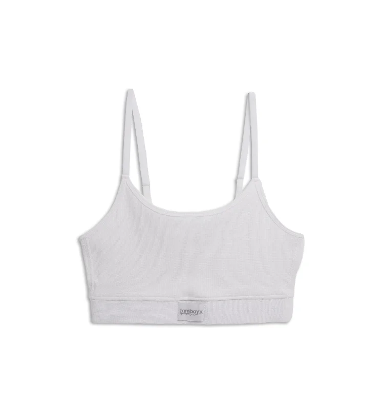 Organic Cotton Rib Low Cut Soft Bra - White Elegant Cotton Bra