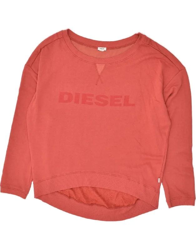 DIESEL Womens Graphic Sweatshirt Jumper UK 18 XL Orange Hoodie Sweatshirt Pullover