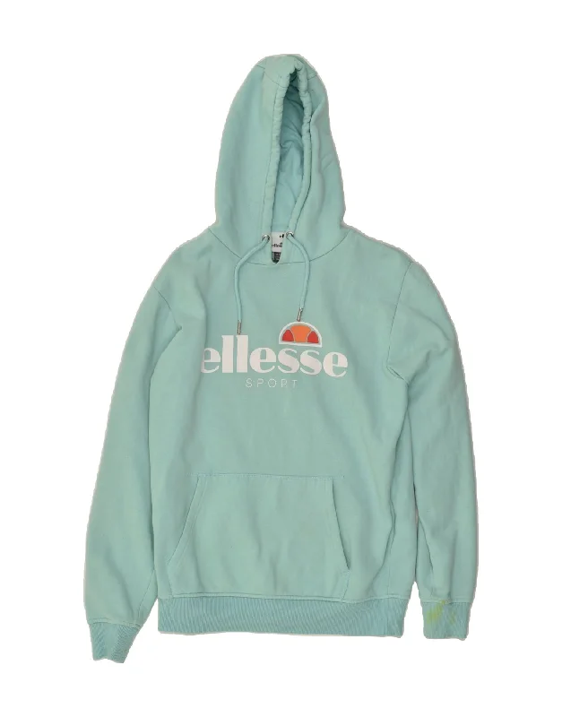 ELLESSE Womens Graphic Hoodie Jumper UK 12 Medium  Blue Cotton Hoodie with Oversized Fit Loose Comfortable