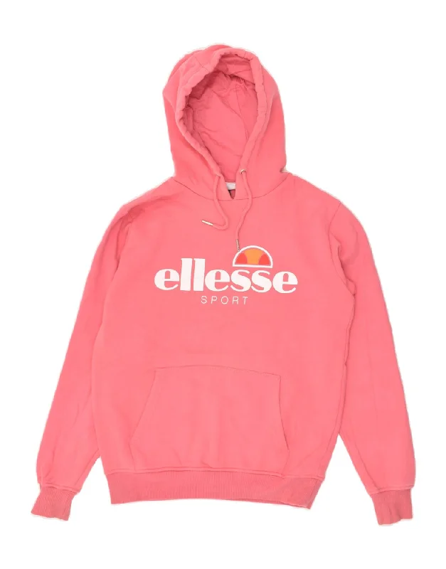 ELLESSE Womens Graphic Hoodie Jumper UK 12 Medium Pink Cotton Hoodie with Illustration Artistic Creative