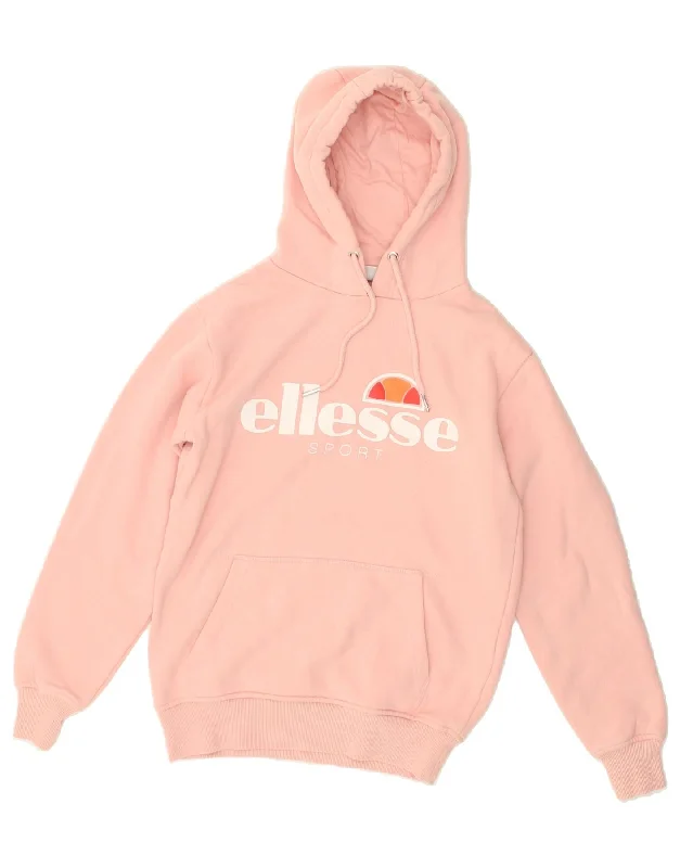 ELLESSE Womens Graphic Hoodie Jumper UK 8 Small  Pink Cotton Hoodie with Fur Luxurious Winter