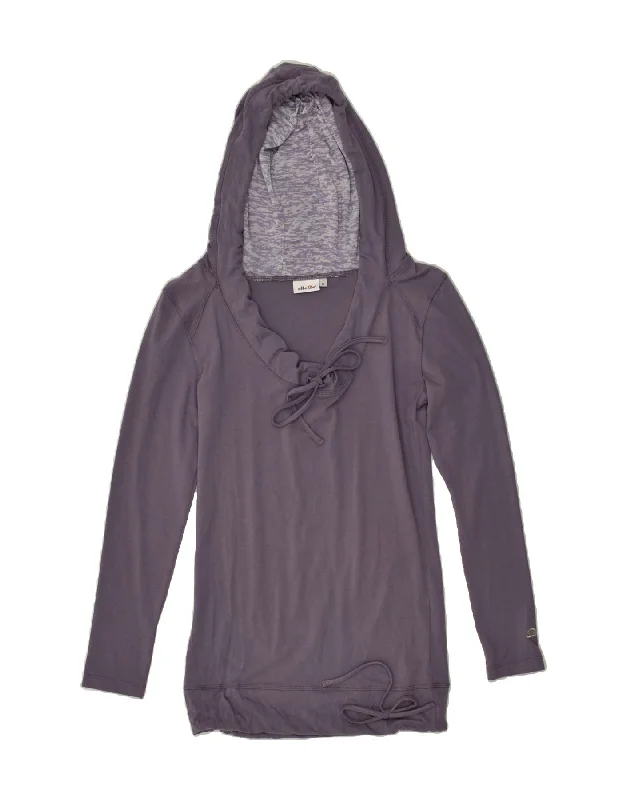 ELLESSE Womens Hoodie Jumper UK 12 Medium Purple Cotton Hoodie with V-Neck Classic Versatile