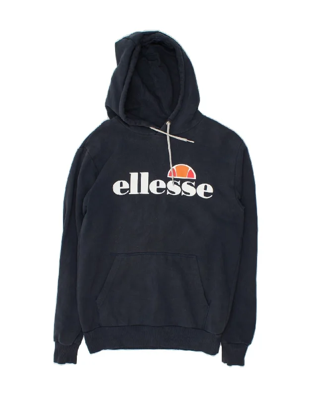 ELLESSE Womens Loose Fit Graphic Hoodie Jumper UK 10 Small Navy Blue Graphic Hoodie Design Print