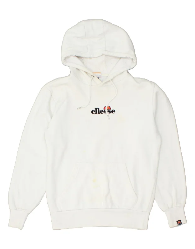 ELLESSE Womens Oversized Hoodie Jumper UK 10 Small White Cotton Hoodie with Hidden Zipper Minimalist Clean