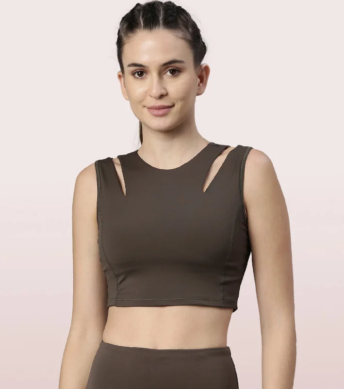 Shelf Bra Crop Vest | Crew Neck Vest With In-Built Shelf Bra Support Push-Up Padded Bra