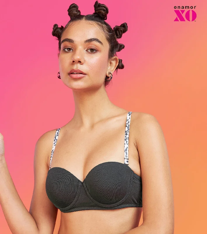 Enamor XO Graphite Wired Padded Strapless Bra - Kimmie Adjustable Back Bra