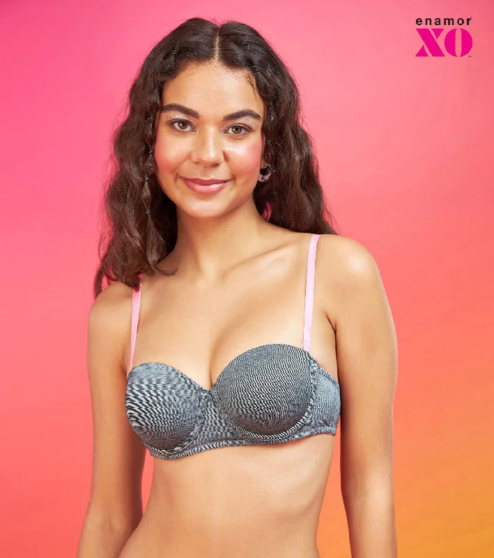 Enamor XO Pin Stripe Navy Wired Padded Strapless Bra - Kimmie Sleek Sports Bra