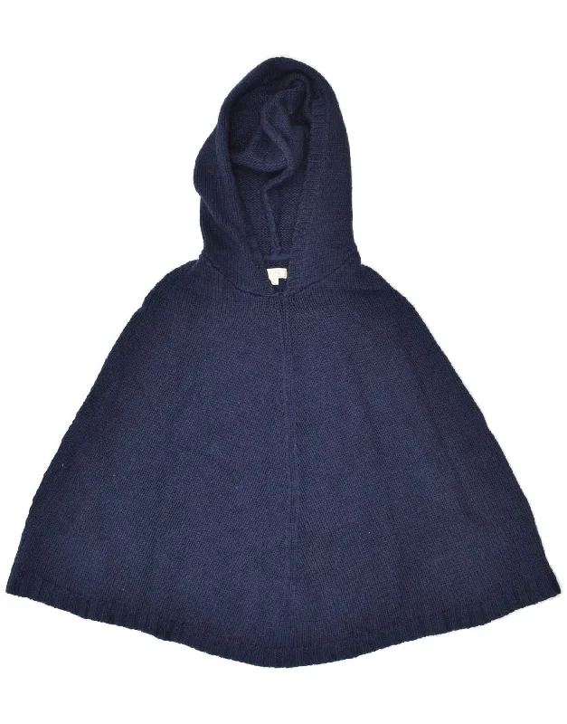 FAT FACE Womens Hooded Poncho Jumper UK 8 Small Navy Blue Cotton Hoodie with Distressed Vintage Worn