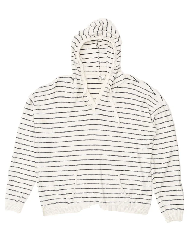 FAT FACE Womens Hoodie Jumper UK 14 Large  White Striped Cotton Cotton Hoodie Fleece Lining Warmth