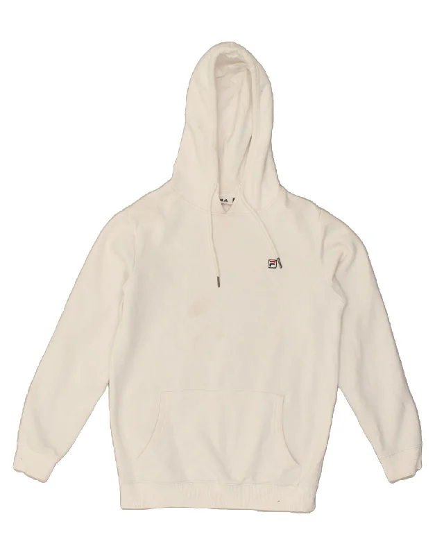 FILA Womens Oversized Hoodie Jumper UK 2 2XS Off White Cotton Hoodie with Button Placket Classic Preppy