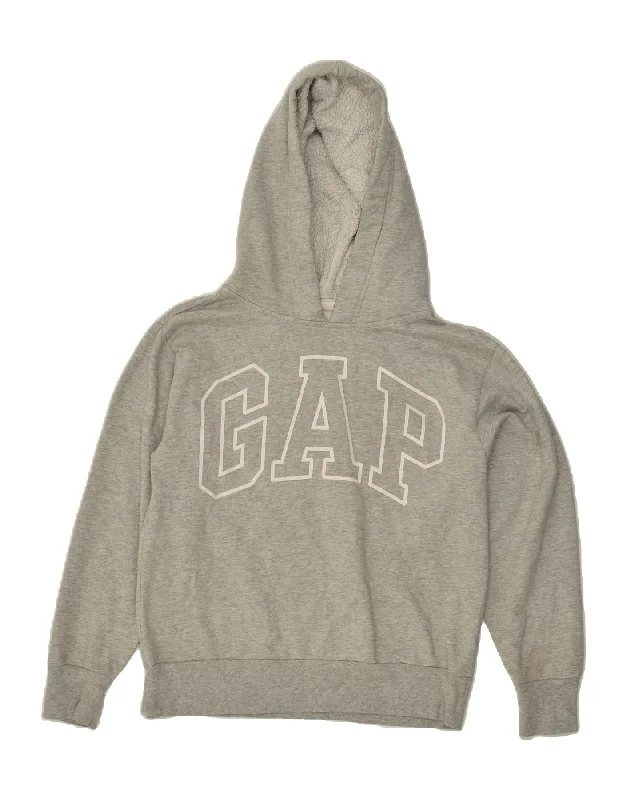 GAP Womens Graphic Hoodie Jumper UK 10 Small Grey Cotton Hoodie with Distressed Vintage Worn