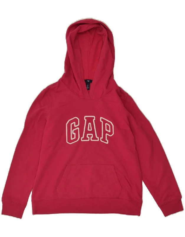 GAP Womens Graphic Hoodie Jumper UK 14 Large Pink Cotton Hoodie with Applique Textured Unique