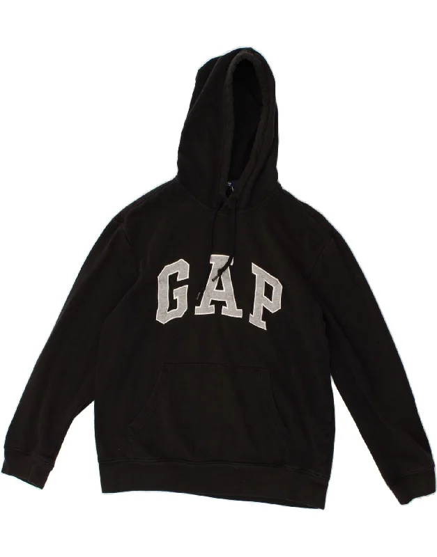 GAP Womens Graphic Hoodie Jumper UK 14 Medium Black Cotton Hoodie with Hem Contrast Bold Stylish