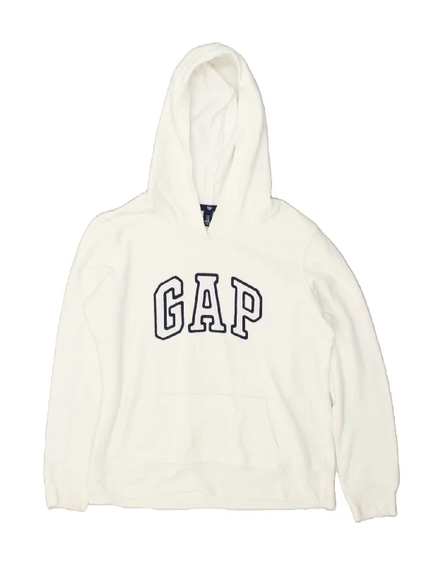 GAP Womens Graphic Hoodie Jumper UK 14 Medium White Cotton Hoodie with High Neck Warm Protective