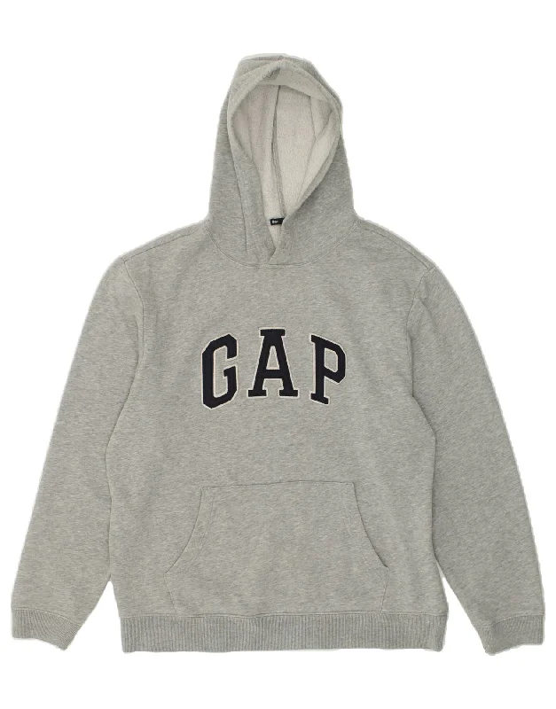 GAP Womens Loose Fit Graphic Hoodie Jumper UK 14 Medium Grey Cotton Hoodie with Velcro Closure Adjustable Secure