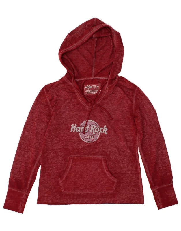 HARD ROCK CAFE Womens Barcelona Graphic Hoodie Jumper UK 10 Small Red Hoodie with High-Low Hem Asymmetrical Trendy