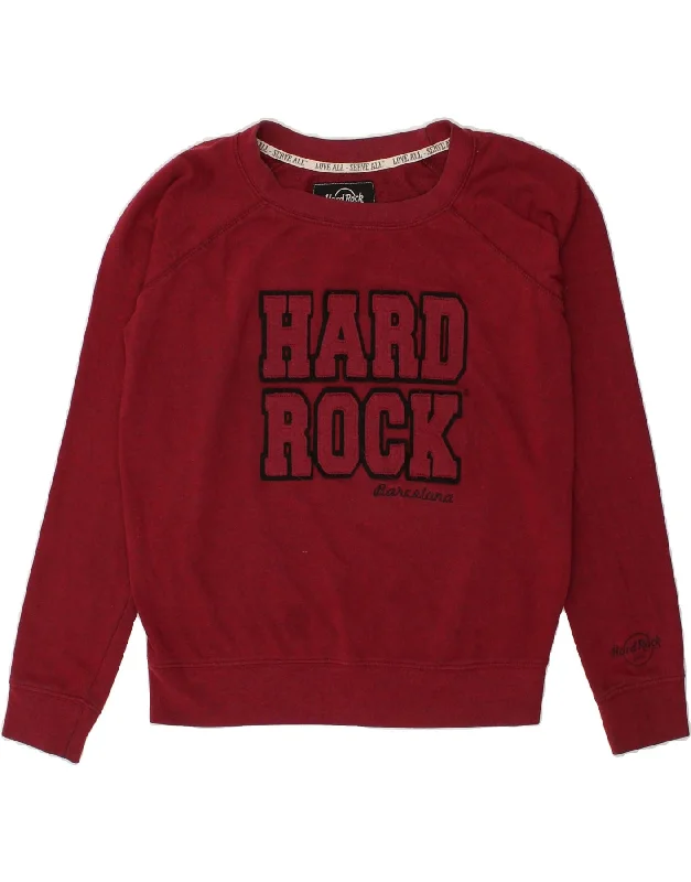 HARD ROCK CAFE Womens Barcelona Graphic Sweatshirt Jumper UK 16 Large Red Hoodie with Lining Warm Insulated