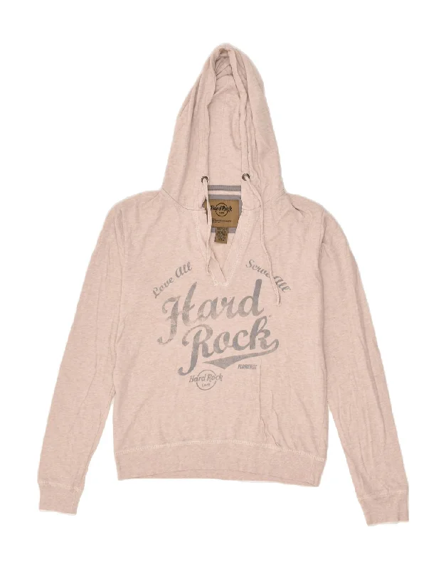 HARD ROCK CAFE Womens Florence Graphic Hoodie Jumper UK 14 Medium Beige Hoodie with Hidden Zipper Minimalist Clean