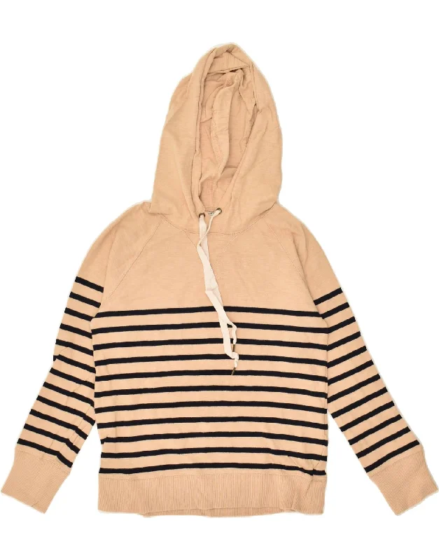 J. CREW Womens Hoodie Jumper UK 6 XS Beige Striped Cotton Hoodie with Full-Zip Functional Layering