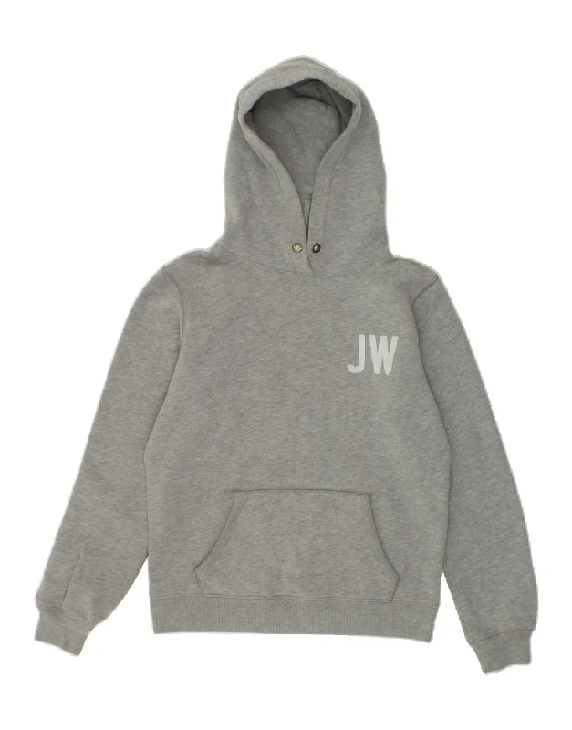 JACK WILLS Womens Graphic Hoodie Jumper UK 12 Medium Grey Cotton Hoodie with Hem Patch Decorative Personalized