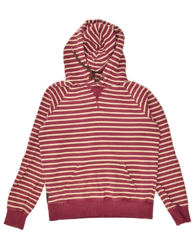 JOULES Womens Hoodie Jumper UK 12 Medium  Burgundy Striped Cotton Hoodie with Mesh Breathable Sporty