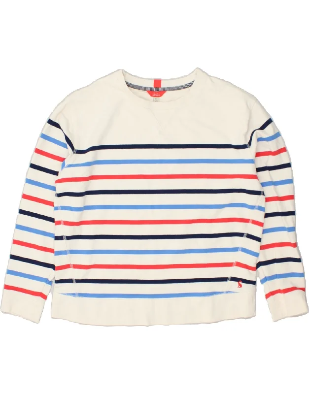 JOULES Womens Loose Fit Sweatshirt Jumper UK 14 Large White Striped Cotton Hoodie with Drawstring Waist Adjustable Fitted