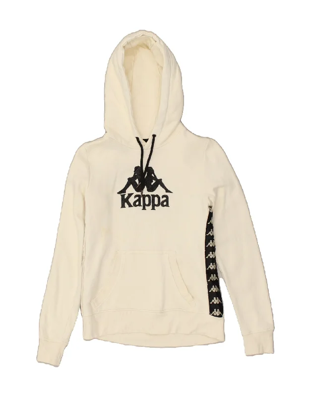 KAPPA Womens Graphic Hoodie Jumper UK 10 Small Off White Cotton Hoodie with Half-Zip Sporty Casual