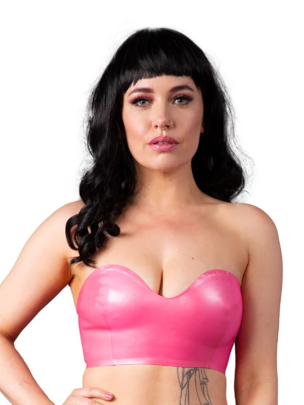 Latex Bandeau Bra in Fuchsia Stretchy Full Coverage