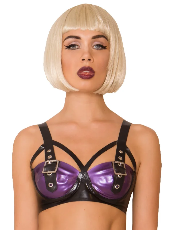 Latex Buckle Bra in Purple Elegant Lace Bralette