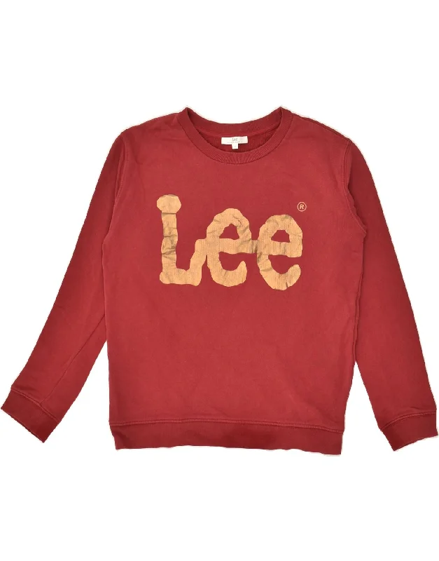 LEE Womens Graphic Sweatshirt Jumper UK 14 Medium Red Cotton Hoodie with Print Artistic Unique