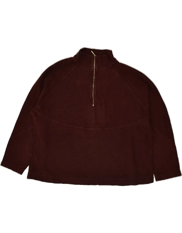 MASSIMO DUTTI Womens Zip Neck Sweatshirt Jumper UK 16 Large Burgundy Hoodie with Zipper Placket Modern Functional