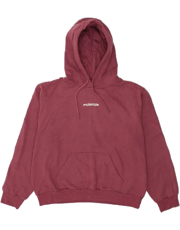 MCKENZIE Womens Oversized Graphic Hoodie Jumper UK 14 Large Burgundy Hoodie with Hem Embroidery Detailed Premium