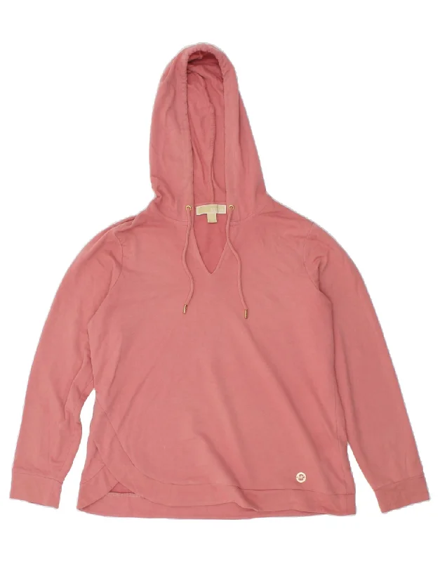 MICHAEL KORS Womens Hoodie Jumper UK 16 Large Pink Cotton Hoodie with Neon Bright Vibrant