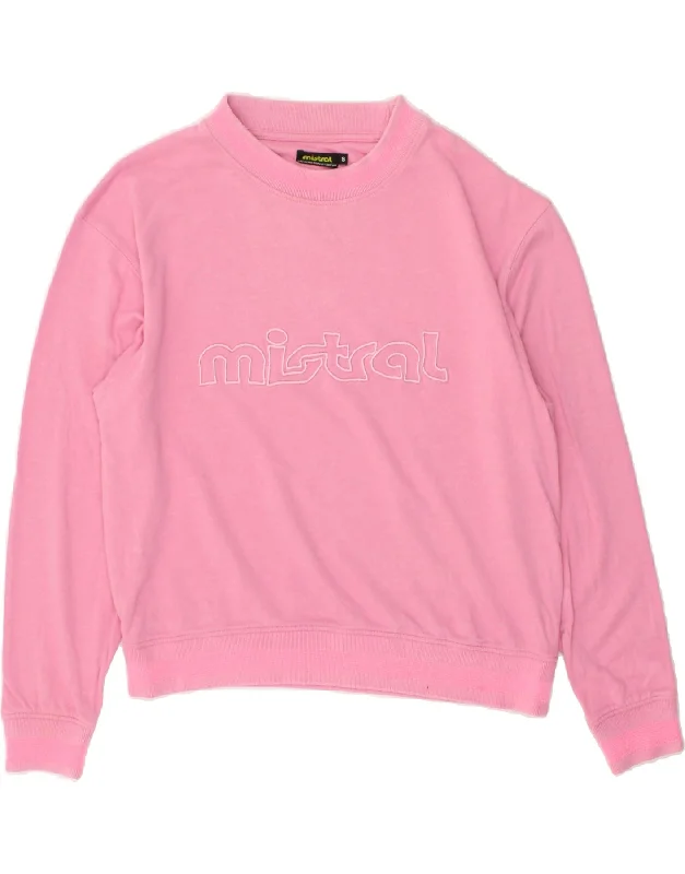 MISTRAL Womens Graphic Sweatshirt Jumper UK 10 Small Pink Hoodie with Drop Shoulder Relaxed Streetwear