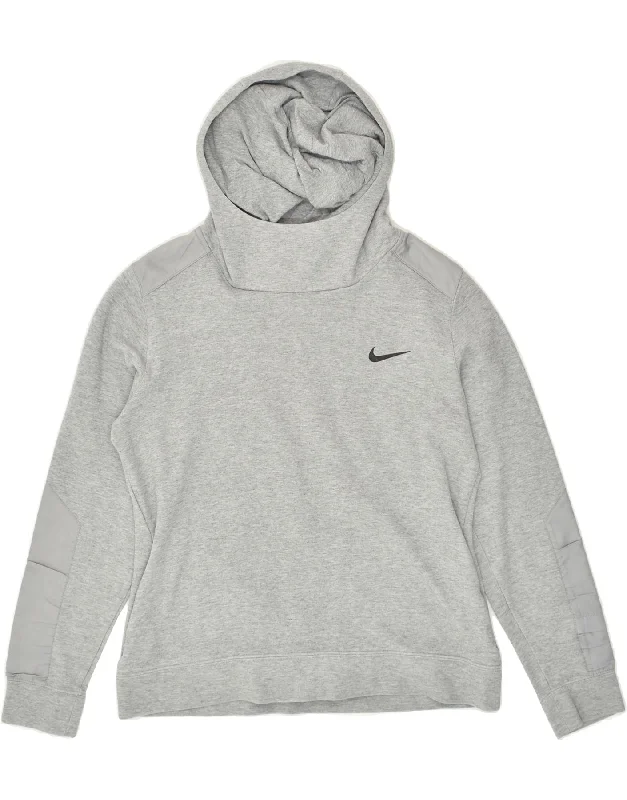 NIKE Womens Graphic Hoodie Jumper UK 14 Medium Grey Cotton Hoodie with Sequins Glamorous Eye-catching