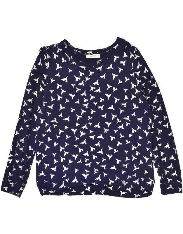 OASIS Womens Sweatshirt Jumper UK 12 Medium Navy Blue Animal Print Bird Hoodie with Embroidery Detailed Premium