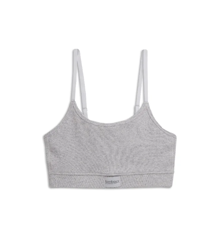 Organic Cotton Rib Low Cut Soft Bra - Cloud Gray Adjustable Back Bra