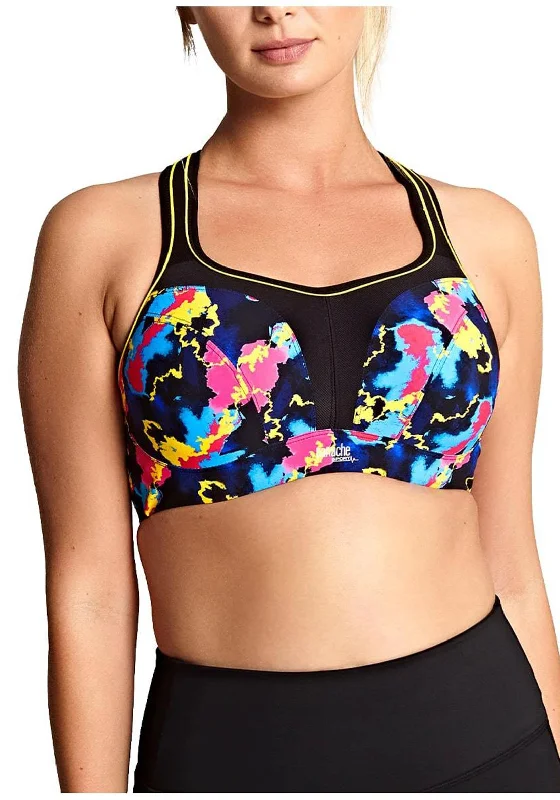 Panache Sport Wired Electric Print Sports Bra, Black Multi Breathable Full Coverage