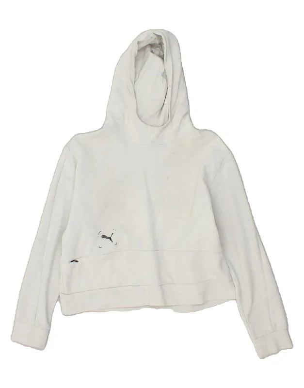 PUMA Womens Crop Hoodie Jumper UK 14 Medium White Cotton Hoodie with Full-Zip Functional Layering